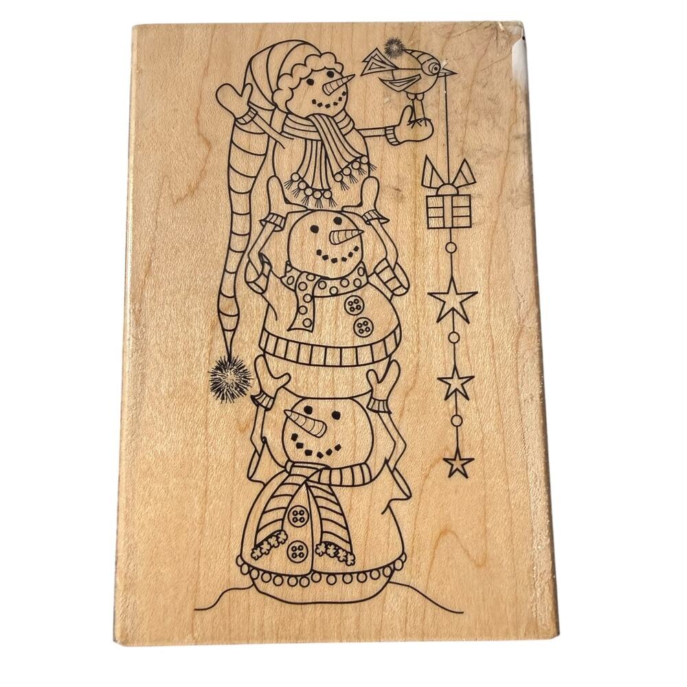 Hampton Art Outlines PS0754 3 Snowmen Snowman Tower Crafting Rubber Stamp